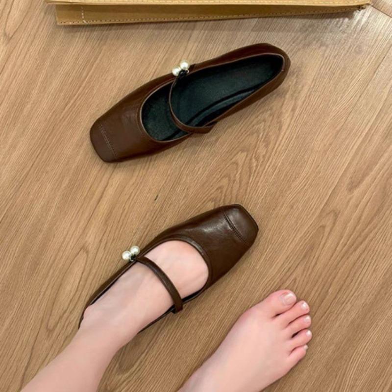 

Fashion Women s Fashion Flat Shoes Spring New Square Head Shallow Mouth Soft Sole Anti-slip Wear-resistant Single Shoes 35