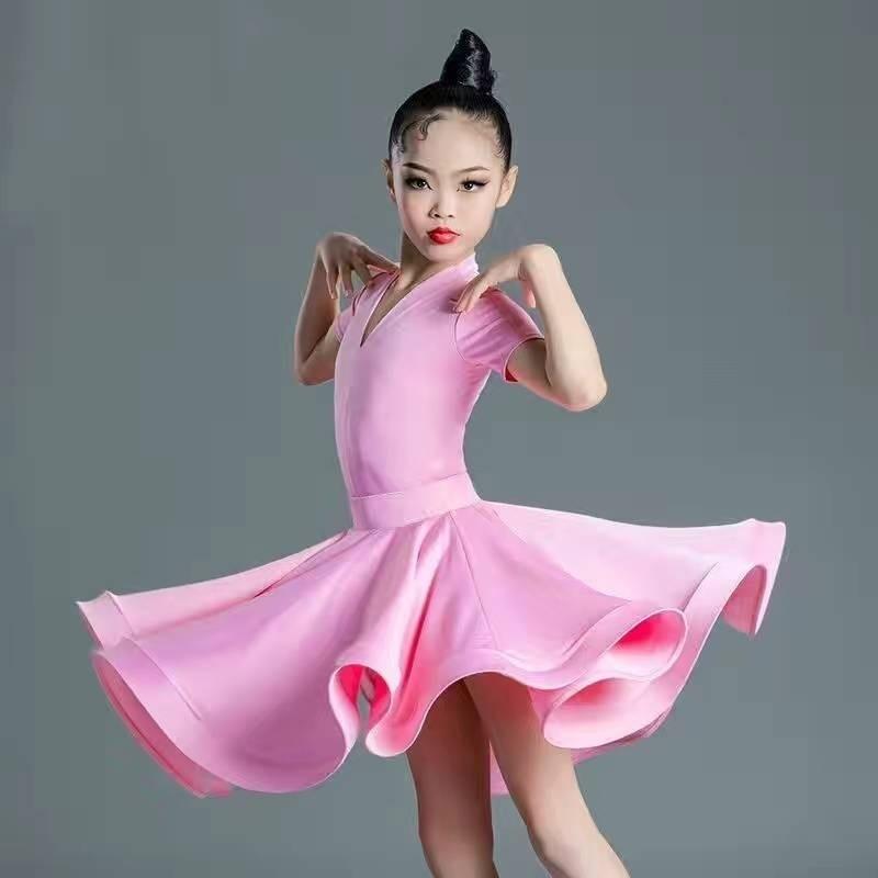 Girls' Latin Dance Dress Dance Girls' Long Sleeve Split Latin Dance Dress Performance Clothing Two Piece Set