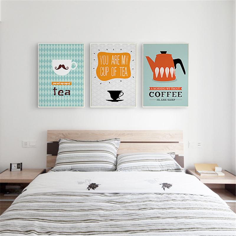 3 Panel Nordic Bilder Tee Kaffee Moderne Abstrakte Druck Leben Zitate Triptychon Modulare Leinwand Malerei Wohnzimmer Dekor