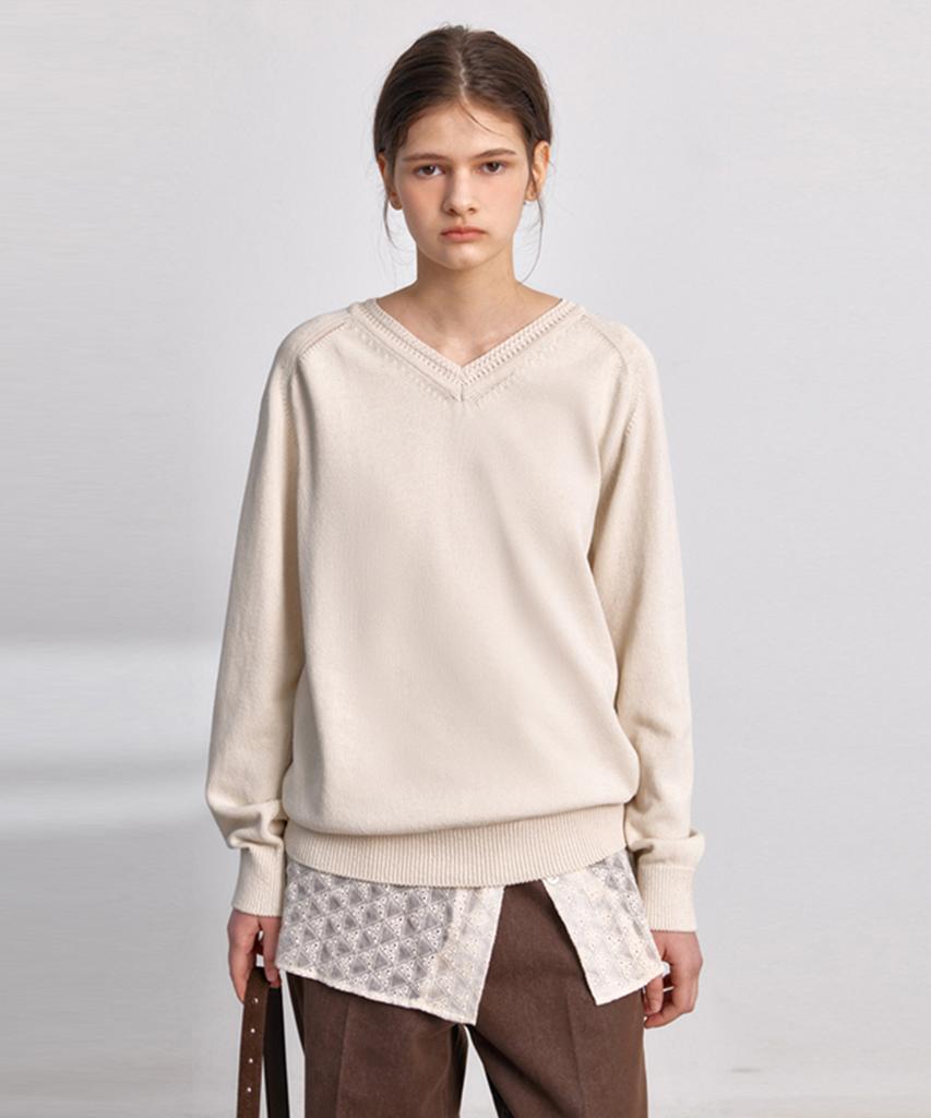 AVA MOLLI Classic V-Neck Overfit Kn (L/Beige)