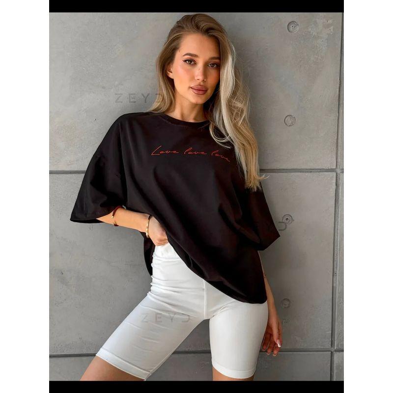 Fashion Summer New Round Neck T-shirt Loose Half-Sleeve Top Letter Printed Loose T-shirt
