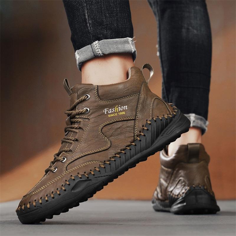 38-47 Übergröße Herrenschuhe Handgenähtes Leder Herrenstiefel Spaltleder Freizeitlederschuhe Herren Stiefeletten