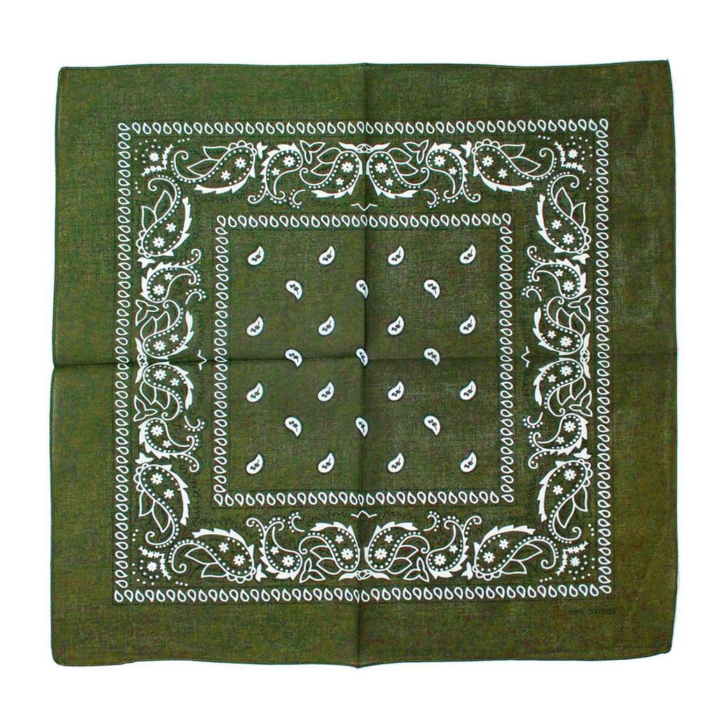 Trifong Bandana Green Paisley 100% Cotton Adult Stylish Cotton Handkerchief Bandana Men's Women's Unisex 55cm X 55cm Olive
