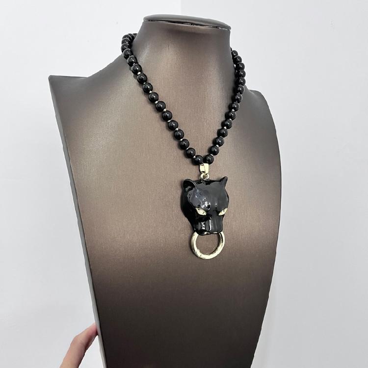 Pearls Necklace Enamel Leopard Head Pendant Clavicle Chain Women's Luxury High End Jewelry for Parties And Event