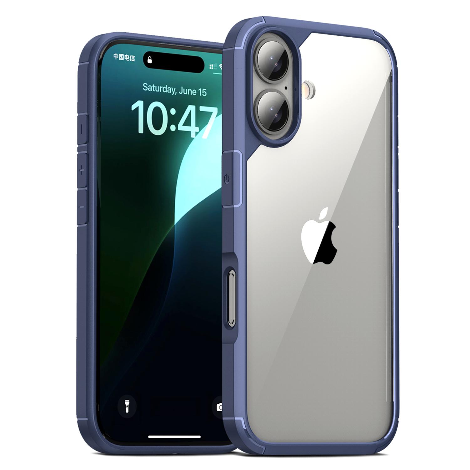 

Defense Armor Series for iPhone 16 Plus Case Anti-Scratch TPU+PC Clear Back Shell Blue