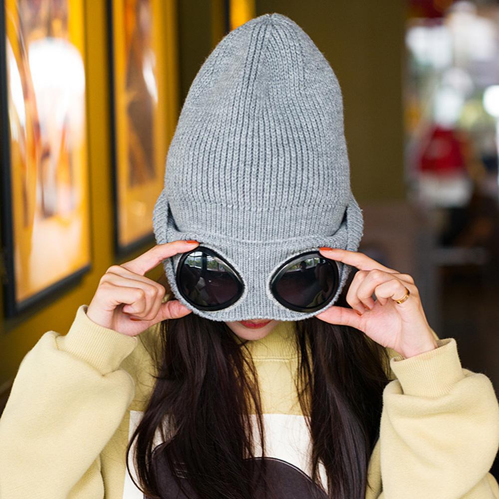 Bonnet en tricot pour hommes/femmes avec ornements lunettes Chapeau chaud à la mode