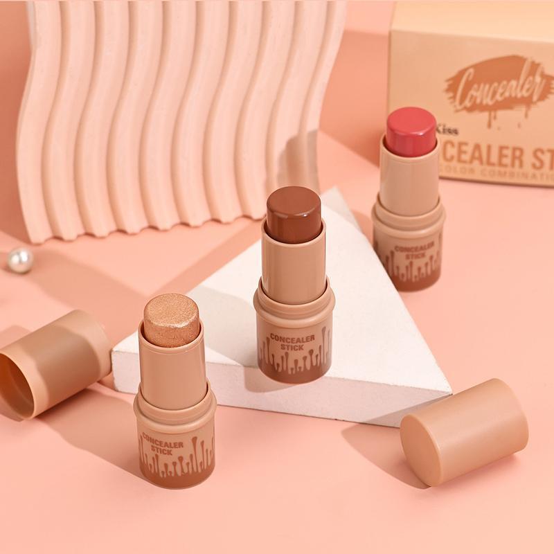 Set di 3 stick per il contouring, stick per il contouring del viso, stick per l'ombretto, stick per il fard, stick correttore perfetto 3 in 1, copertura totale, traspirante e leggero.
