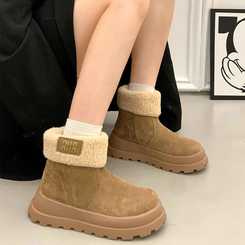 Real fur integrated snow boots women's winter new thick-soled heightened velvet warm one-pedal cotton shoes