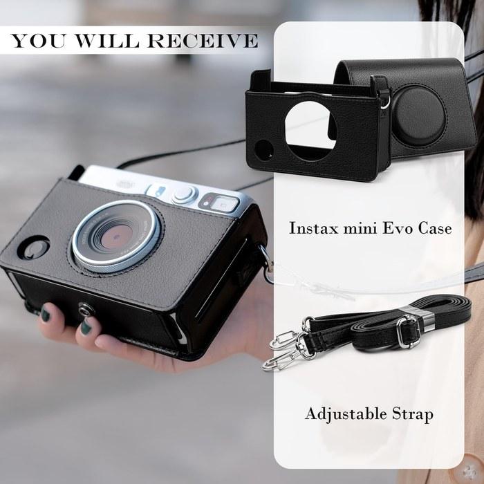 [Rieibi] Instax Mini Evo Case Retro PU Leather Protective Bag for Fuji Instax Mini Evo Instant Camera. Detachable Case, Adjustable Shoulder