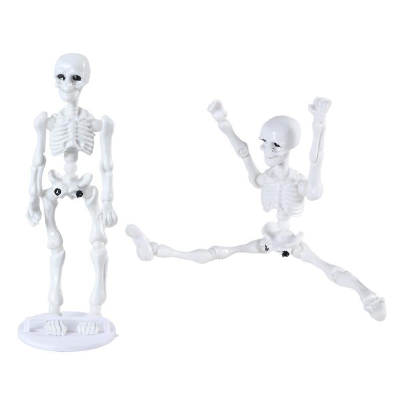 Articulated Tiny Human Skeleton Replicas, 9cm White Skull Model, Human Skeleton Model for Halloween Display Craft Toy