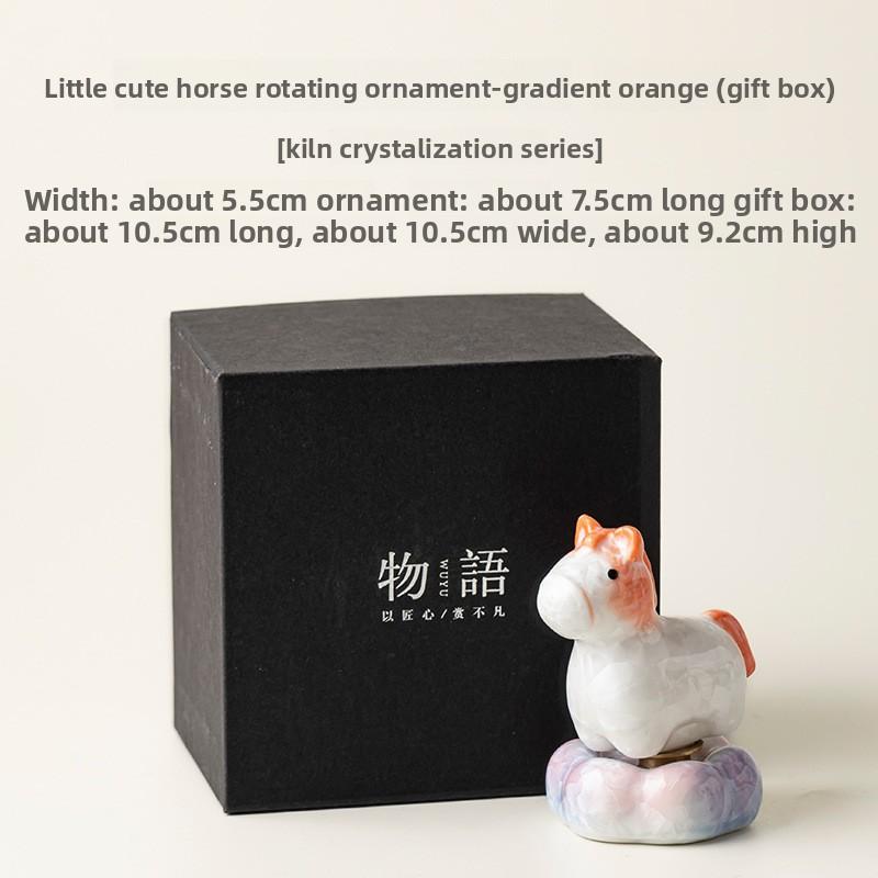 Crystalline Glazed Little Cute Horse Rotating Music Ornament Mini Desktop Decoration Car Craft Ornament оранжевый