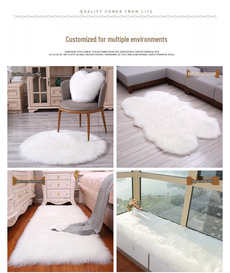 White Imitation Wool Plush Carpet for Bedroom & Living Room