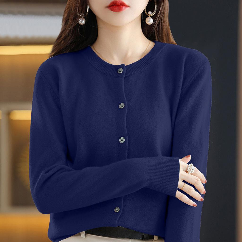 Cardigan da Donna con Bottoni e Girocollo, Maglione a Maglia Capospalla