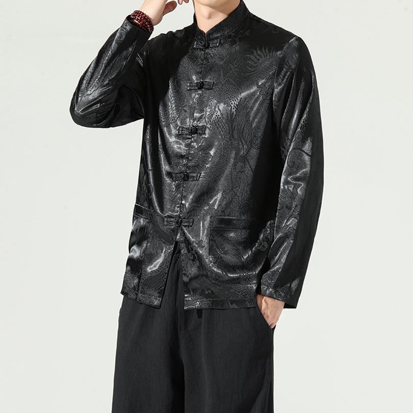 Herren Große Seiden Tang Anzug Jacke - Lockerer Schnitt, Chinesischer Stil, Stehkragen.