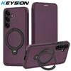 KEYSION Leather Flip Wallet Case for Samsung Galaxy S25 S26 Ultra 5G S26+ S25 FE Card Slots Magnetic 360 Ring Stand Phone Cover
