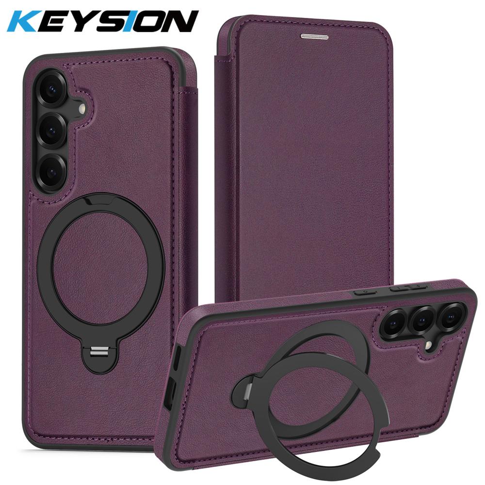 KEYSION Leather Flip Wallet Case for Samsung Galaxy S25 S26 Ultra 5G S26+ S25 FE Card Slots Magnetic 360 Ring Stand Phone Cover