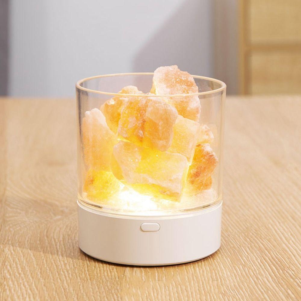 USB Powered Crystal Salt Lamp Natural LED Table Light Unique Crafts Ambient Lighting Bedside