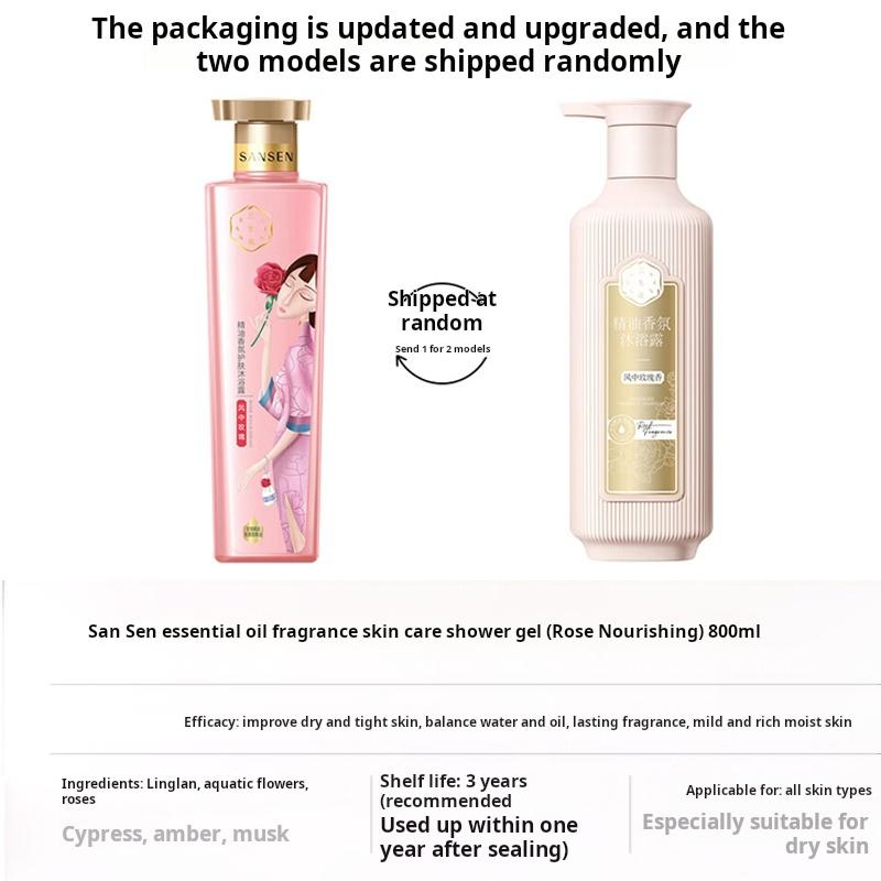 Rose Essential Oil Skincare Shower Gel 800ml, Nourishing Body Wash, Pump Bottle
