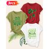 Three-piece set Elegant short-sleeved shirt for women St. Patrick's Day Clover Print Round Neck Women's T Shirt Suitable for spring