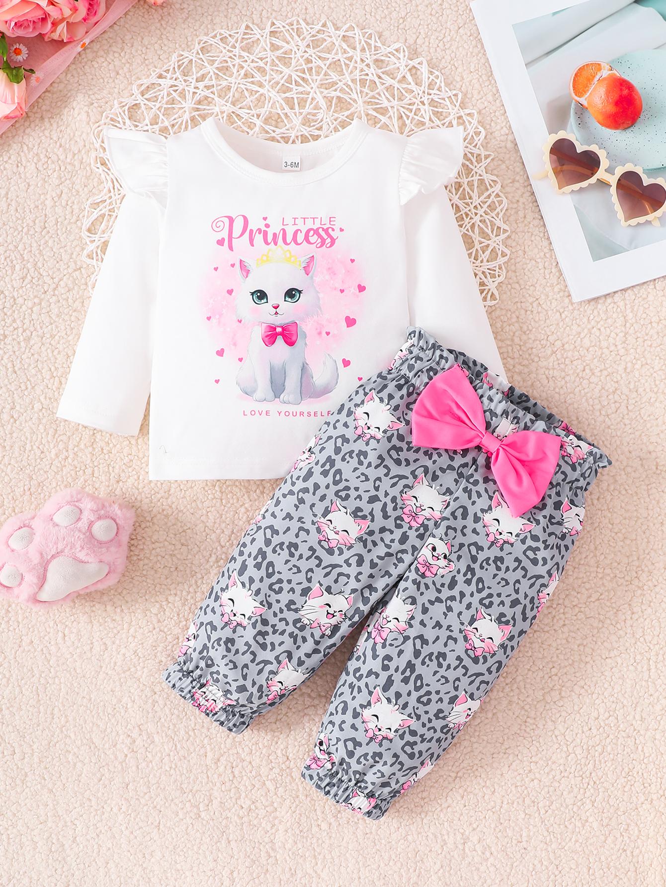 

Girls Outfit Printed Long Sleeve Tops And Pants Children Clothing Sets 12 розовый