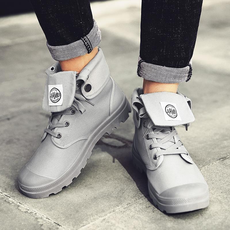 FashionCloth Erkekler Basit Stil Moda Yüksek Askeri Ayak Bileği Ayakkabı Deri Tek Bağcıklı Perçin Çizmeler