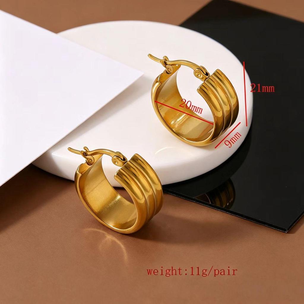 European & American Style Gold-Plated Titanium Steel Wide-Edge Curved Hoop Earrings