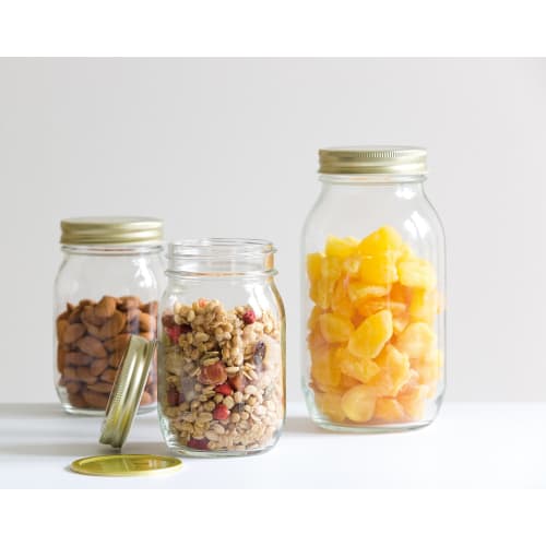 ADERIA Double-Cap Containers, 475ml, Set of 6, Made In Japan, Glass Storage Containers, Canisters, Airtight Containers for Condiments, Coffee Beans, D