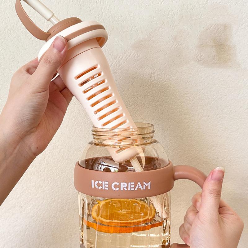 Large Capacity Plastic Cup, Sports Portable Ice Cream Cup, Food Grade High Temperature Resistant Straw Water Cup