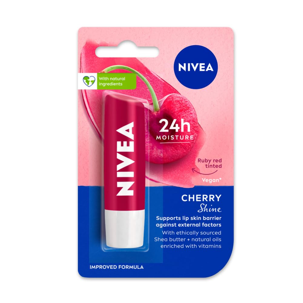 Nivea Cherry Shine Lip Balm 4.8g Pack Of 1 | Glossy Finish With 24H Moisture | Smooth Texture For Soft Lips | Natural Lip Care