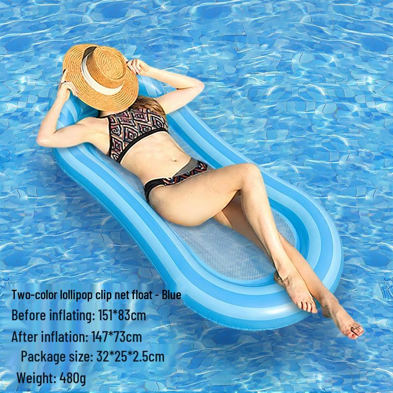 Glitter Stripe Inflatable Pool Float - Single Person with Thickened PVC & Transparent Mesh