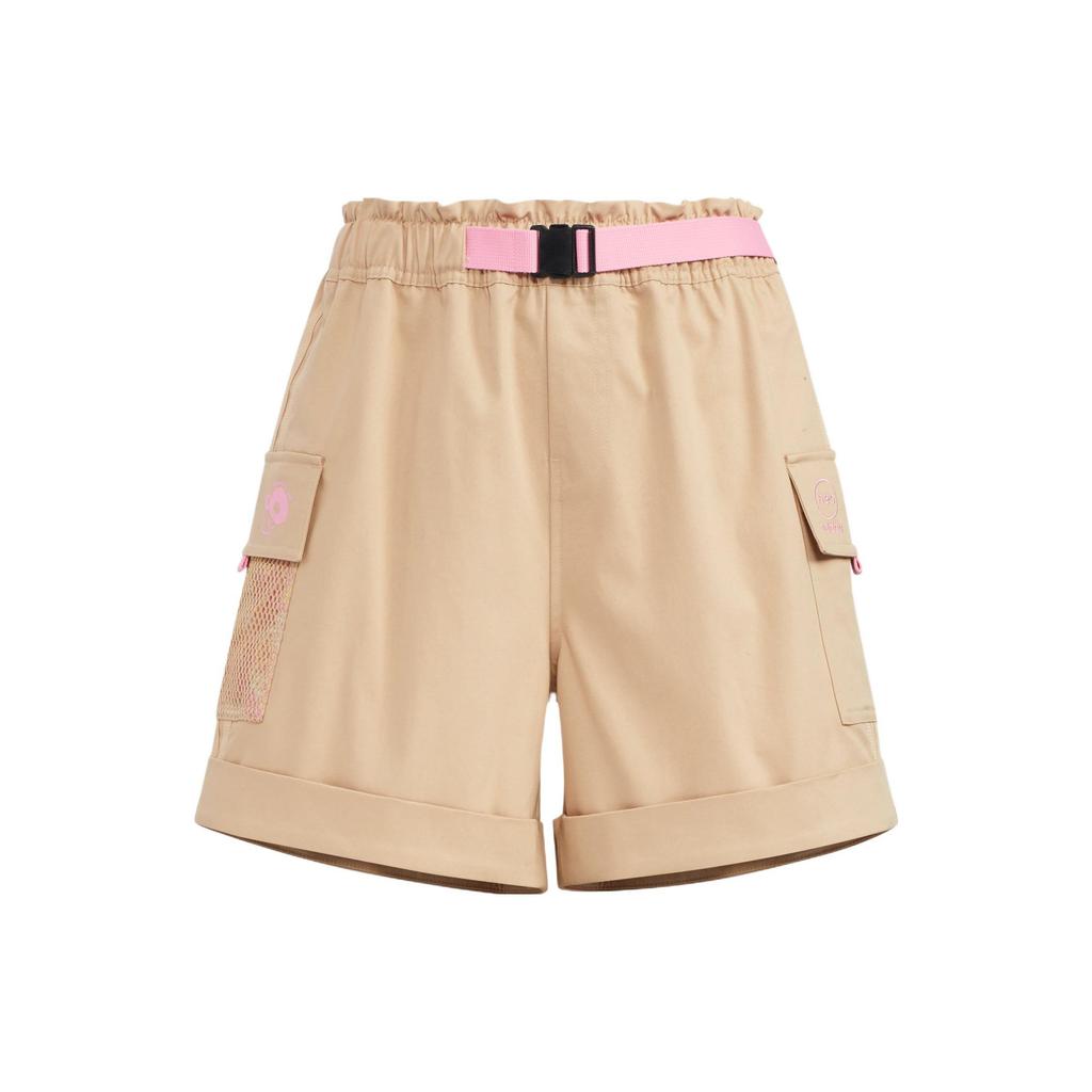 Adidas Embroidered Logo Print Large Pocket Buckle Belt Straight Shorts Women Bottoms Khaki HN2343