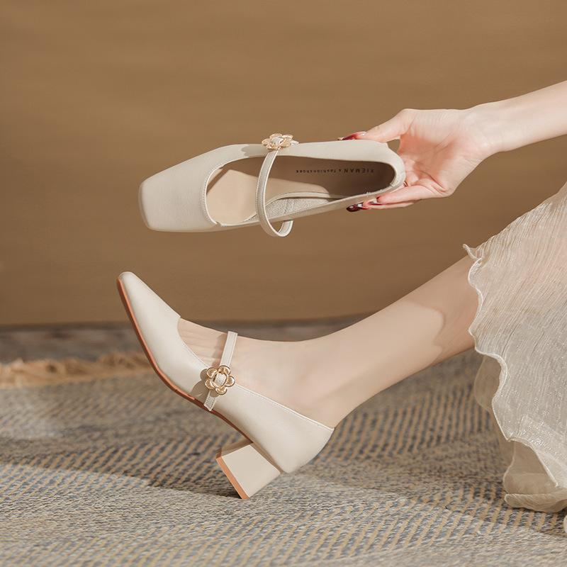 Comfortable and Fashionable Thick-heeled Square-headed Women's Single Shoes, New Mary Jane Models, Medium and High-heeled Single Shoes for Women