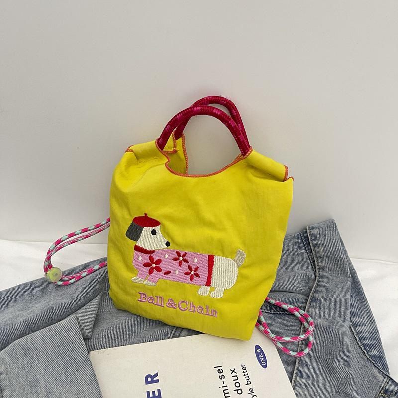 Korean Embroidered Dachshund Cartoon Women's Fashion Handbag - Versatile Color Block Shoulder and Crossbody Bag