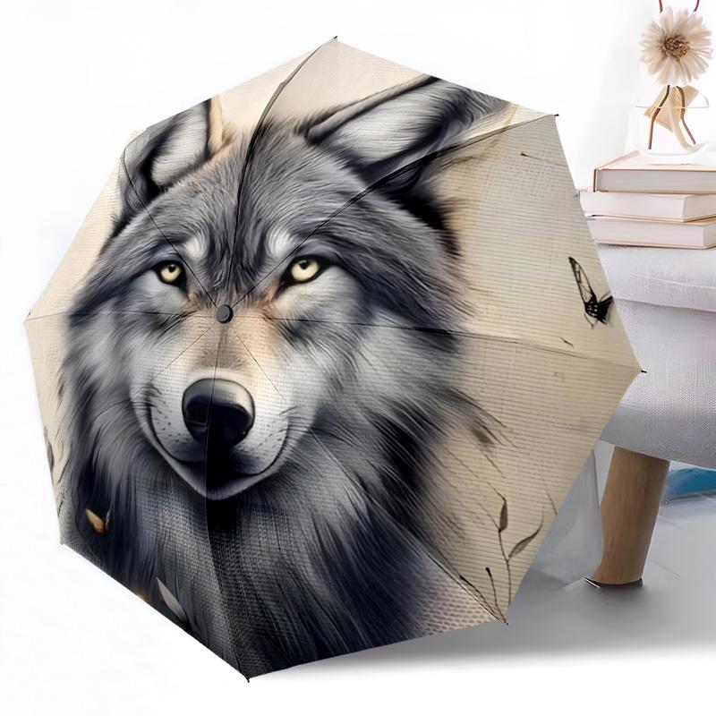 

Wolf Moon Night Art Outdoor Automatic Umbrella Compact 8-Rib Lightweight Foldable Design Durable Everyday Carry Umbrella Vibrant Pattern Umbrella