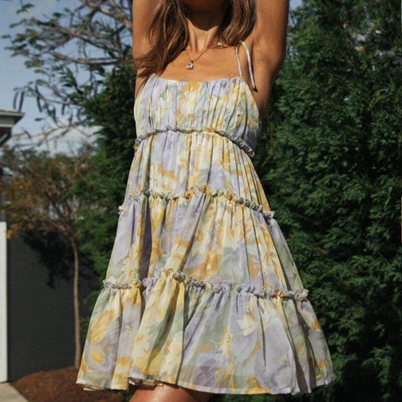 Sweet Dot Floral Print Dress Women Sleeveless Camisole Dress For Holiday 2023 Summer Sexy Mini Short Dress Vestidos 26210