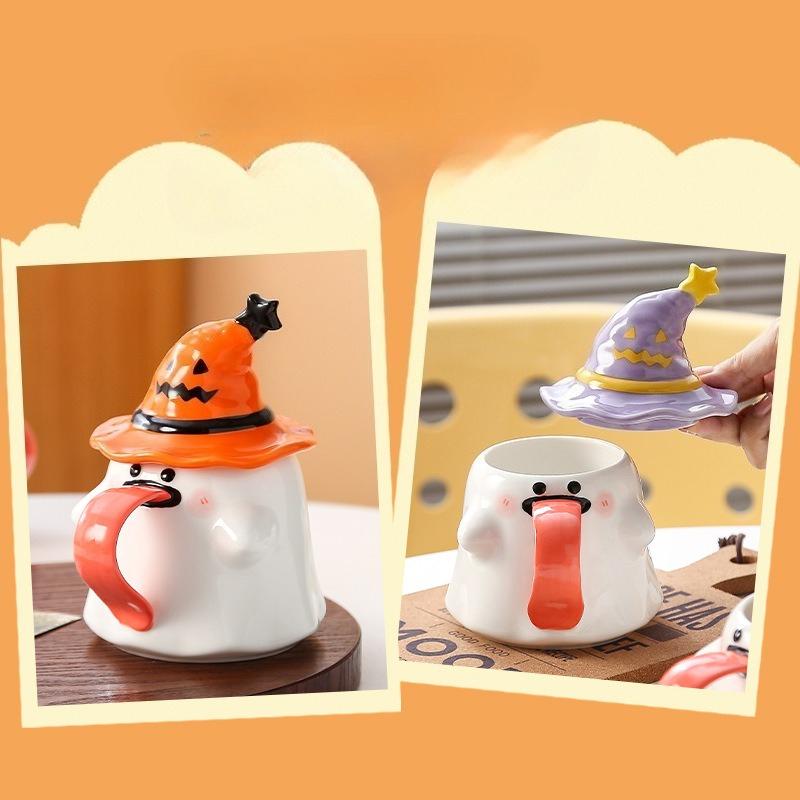 Strange Ghost Mug with Lid Ceramic Cup Gift Halloween Cup Cross border Companion Gift Water Cup Couple Drinkware Mugs