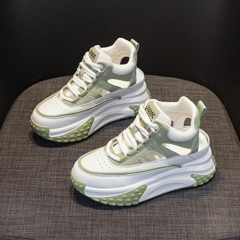 Leather hollow dad shoes women's summer 2025 new lightweight inner height increase casual fashion sports shoes platform sandals