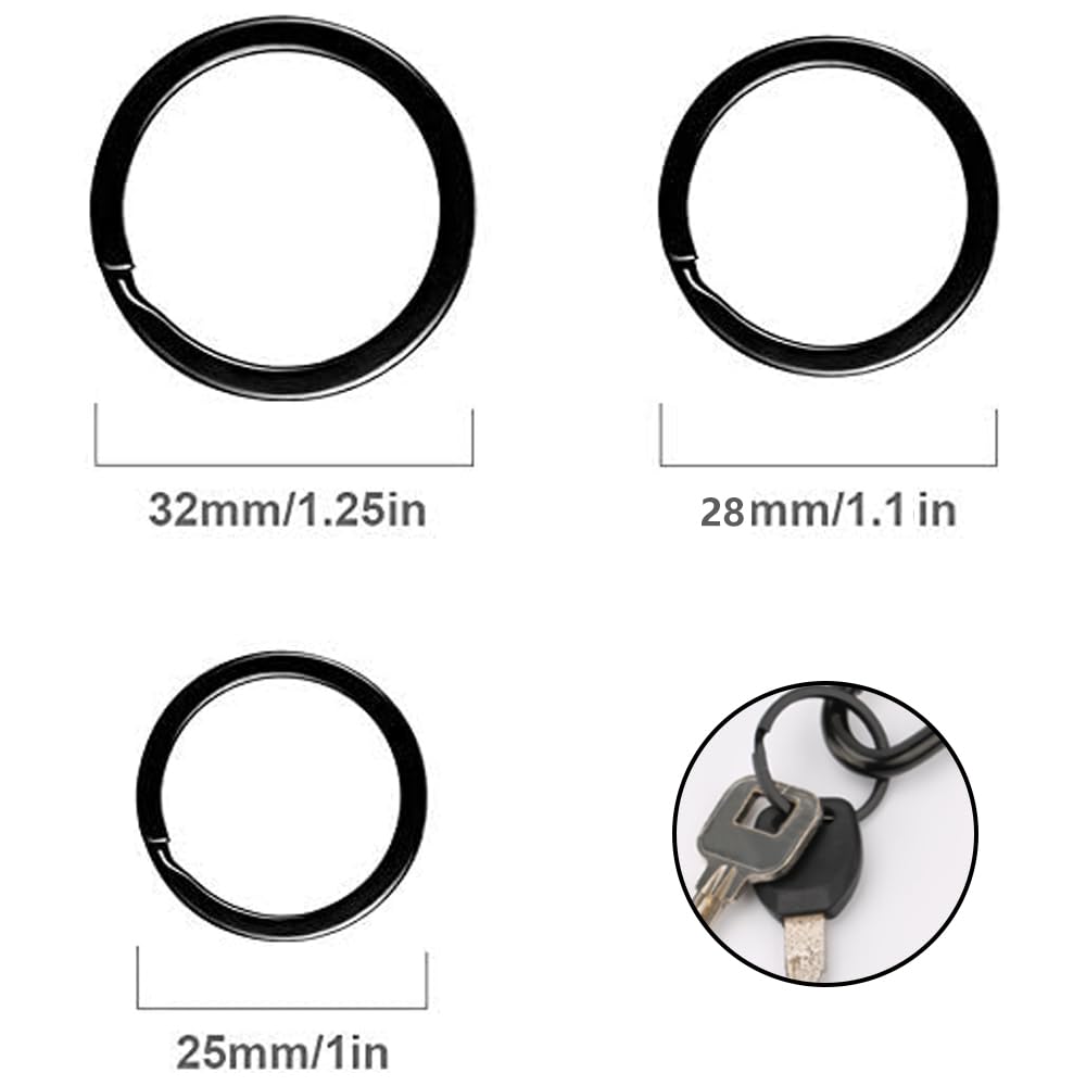 QIKEJI Flacher Schlüsselring, Schlüsselanhänger, Schwarz, Außendurchmesser: 1,3 x 1,1 Zoll (32 mm),
