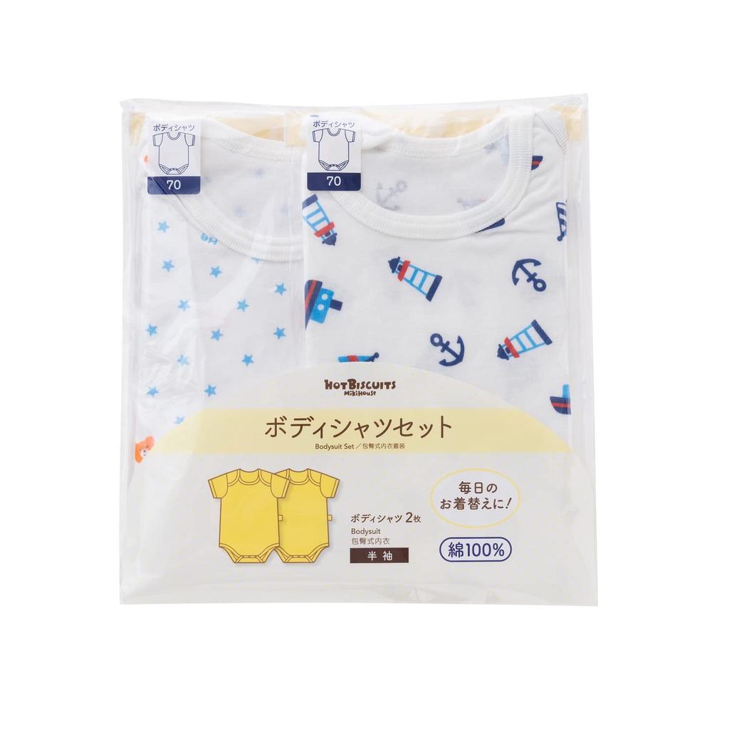 MIKI HOUSE HOT BISCUITS Short Sleeve Body Shirt Set (Pullover Style) 2-Piece (90cm, Blue) 74-9930-574