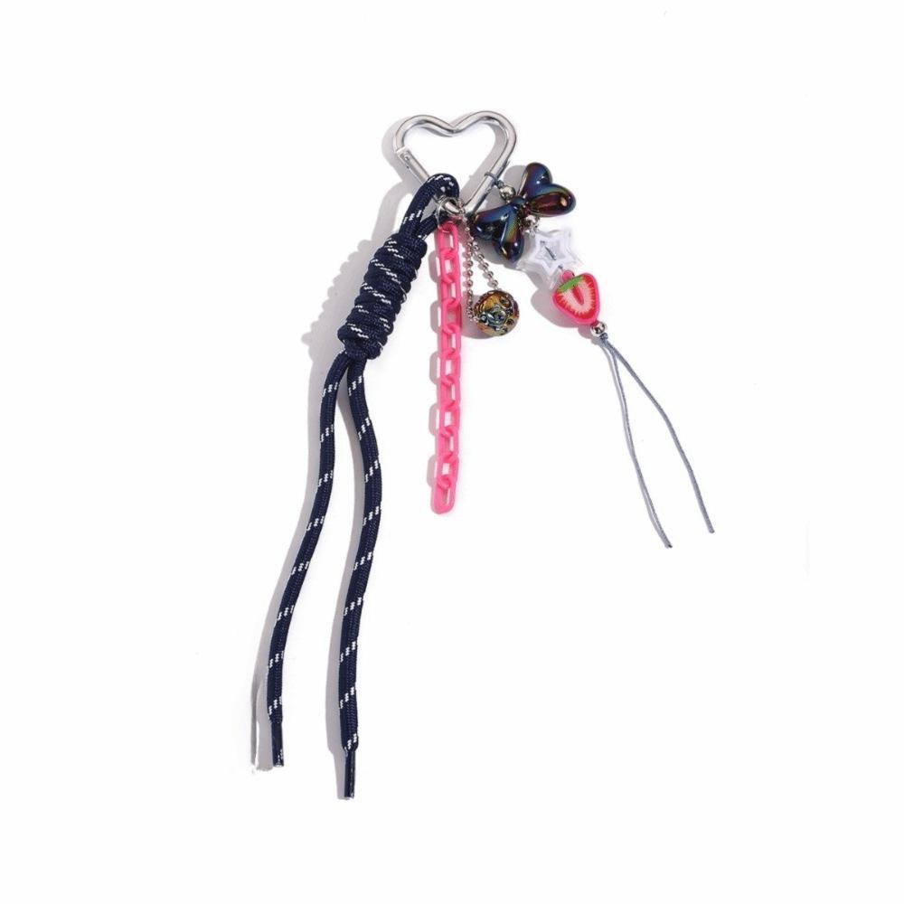 New Colored Hand Woven Keychain Braided Rope Bowknot Bag Pendant Leather Heart Buckle Mobile Phone Lanyard Gifts