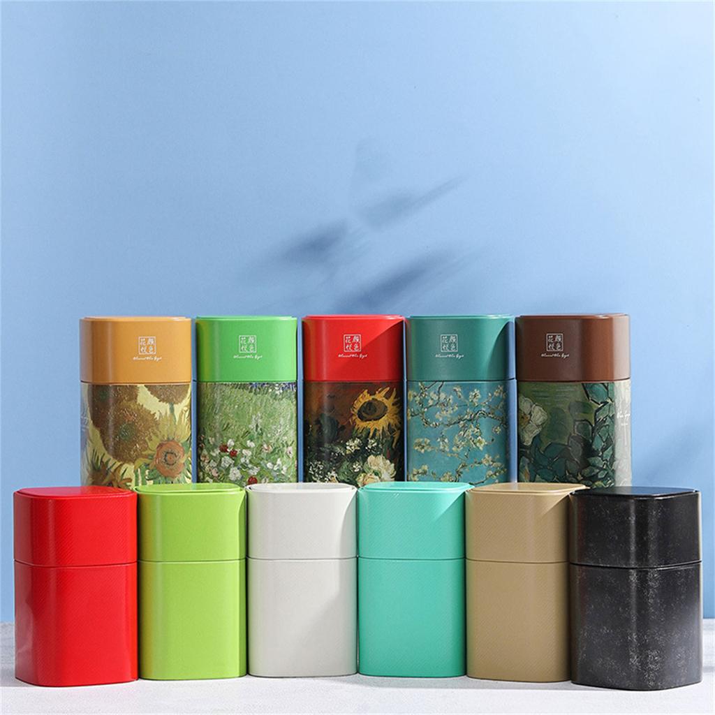 Coffee Storage Jar Metal Tea Box Can for Loose Tea Oil Painting Container Leaf Tea Tinplate Containers Storage Gift Box