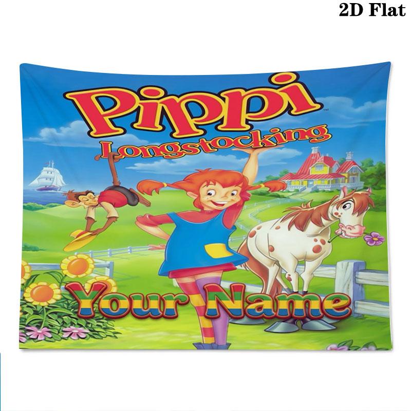 Pippi Longstocking Custom Name Wall Tapestry Aesthetic Wall Hanging Printed Fabric Blanket Decorative Tapestries for Bedroom Living Room Home Decor