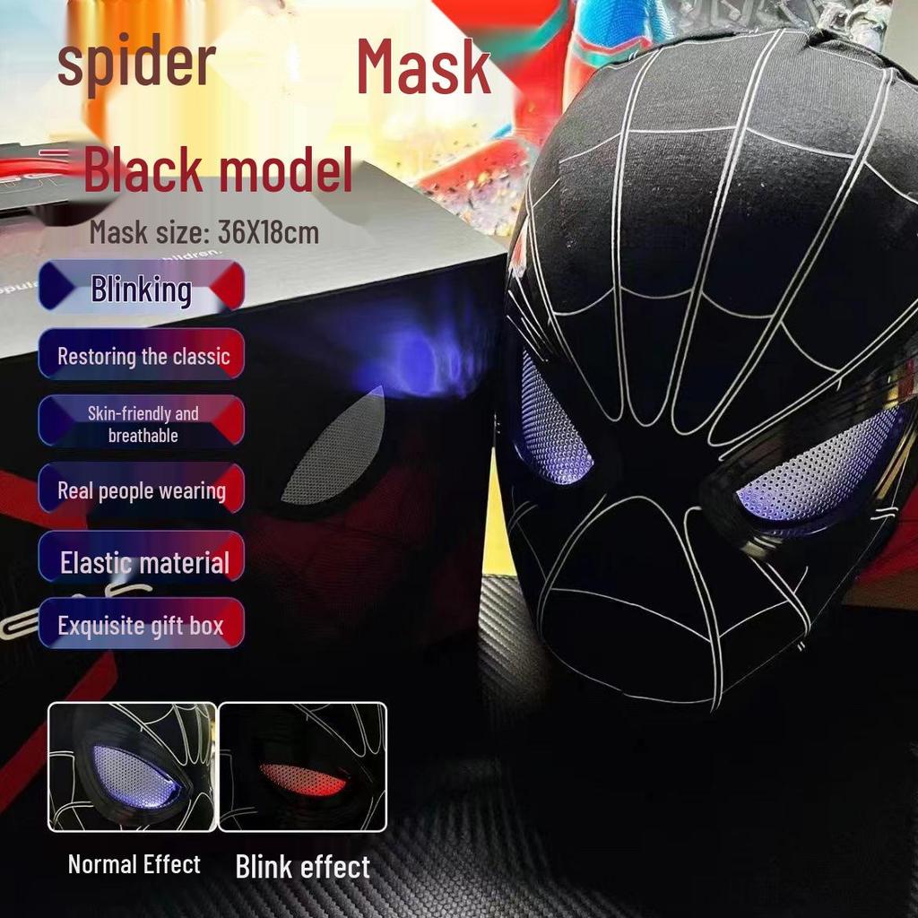 Electric Spider-Man Mask with Blinking Eyes - Light-Up Cosplay Helmet Toy for Kids