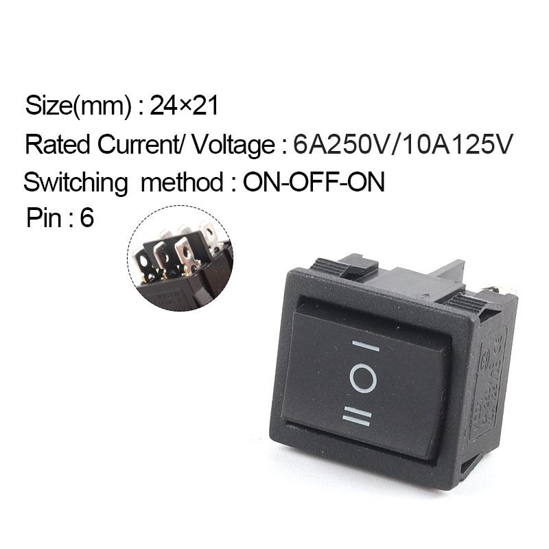 5PCS 24*21mm 4/6 Pin 2/3 Position 6A/10A 250V/125V ON-OFF/ON-OFF-ON/ON-ON Electric Power Switch Rocker Switch Red /Black