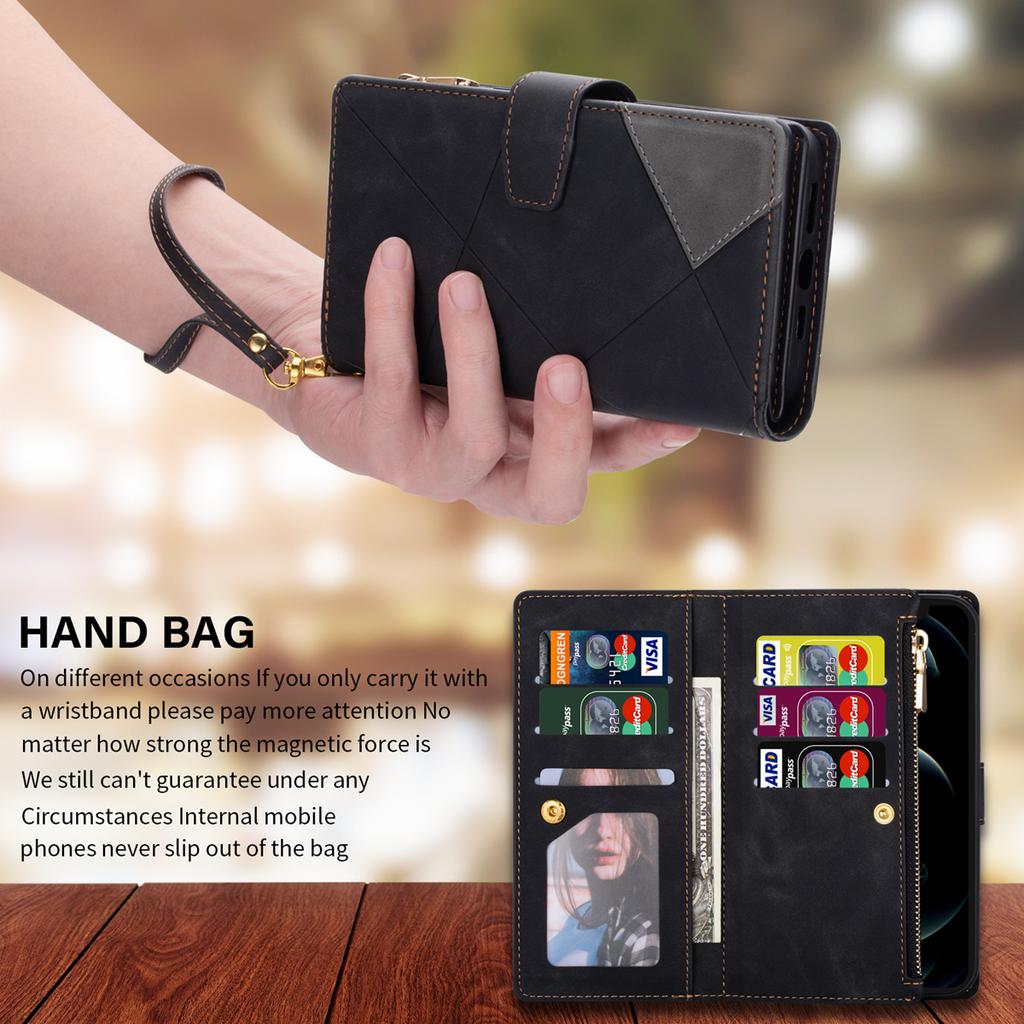Color Splicing Case for Xiaomi Redmi Note 13 5G Phone Cover Zipper Pocket Wallet Shell