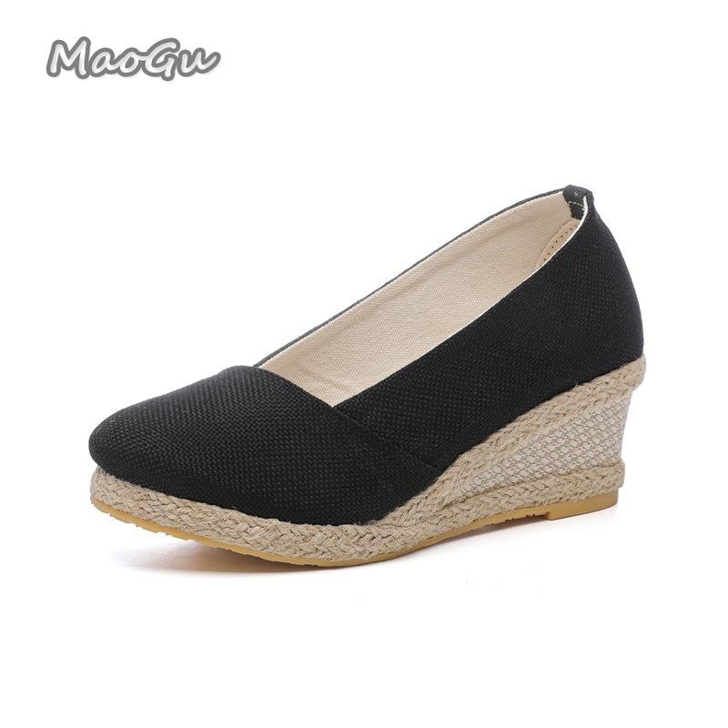 2026 Spring Summer Wedges Comfortable Women's Casual Shoes Breathable Linen Espadrille Pumps Slip-on Daily Wear Shoes Size 34-42