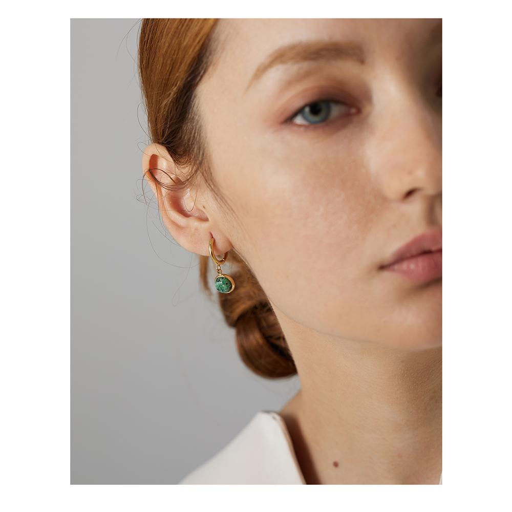 Yhpup Stainless Steel Green Natural Stone Hoop Earrings New Golden Metal Geometric Charm Jewelry Joyería Acero Inoxidable Mujer