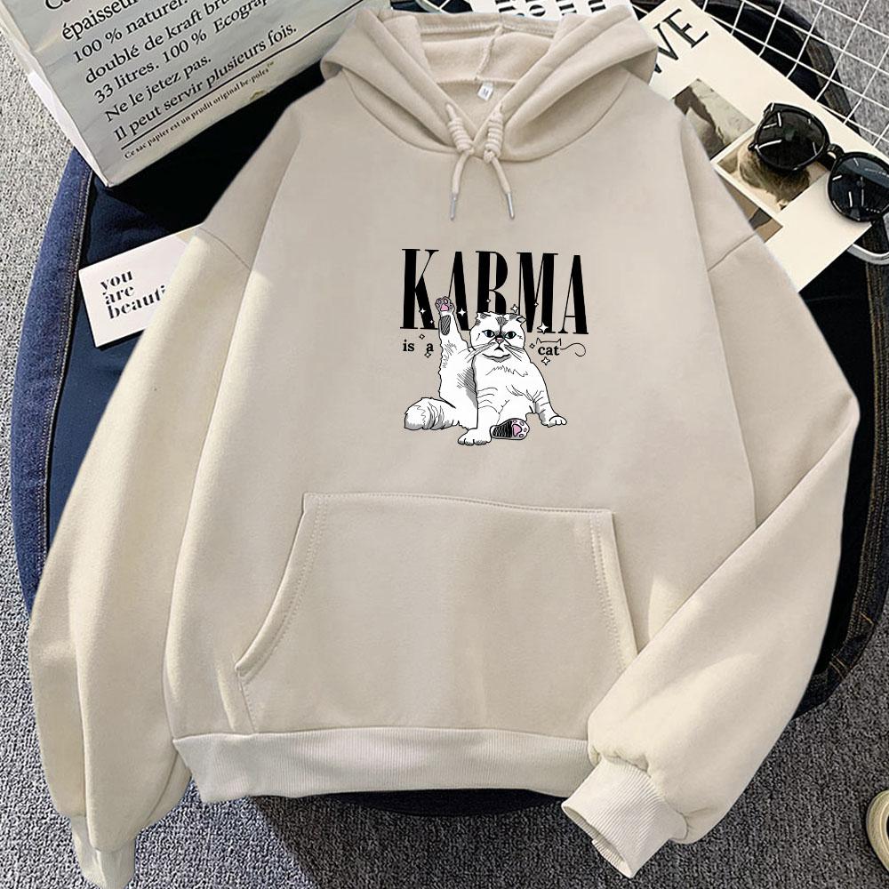 The Eras Tour Karma Is A Cat Oversize Sweatshirts Women Fashion Aesthetic Hoodies Anime Long Sleeve High Street Sportwear Unisex