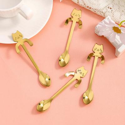 1pcs Cat Coffee Spoon Cartoon Cute Dessert Spoon Hanging Dog Mug Stirring Spoon Teaspoon Kitchen Tableware Stainless Steel