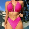 Bikini Sexy Nylon Couleur Unie Mode Européenne et Américaine Maillot de Bain Deux Pièces pour Femmes